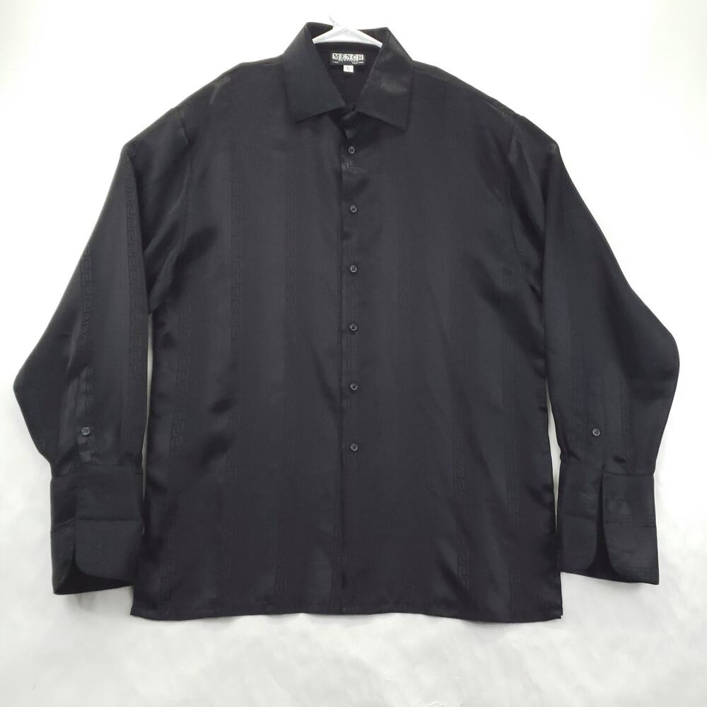 Mench Platinum Shirt Men Large Black French Cuffs Long Sleeve Classic Button-Up